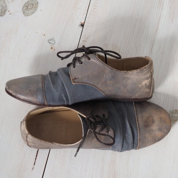 BED STU Rumba Silver Lux oxford distressed scrunched boho gray leather flats 8.5 - Picture 8 of 12